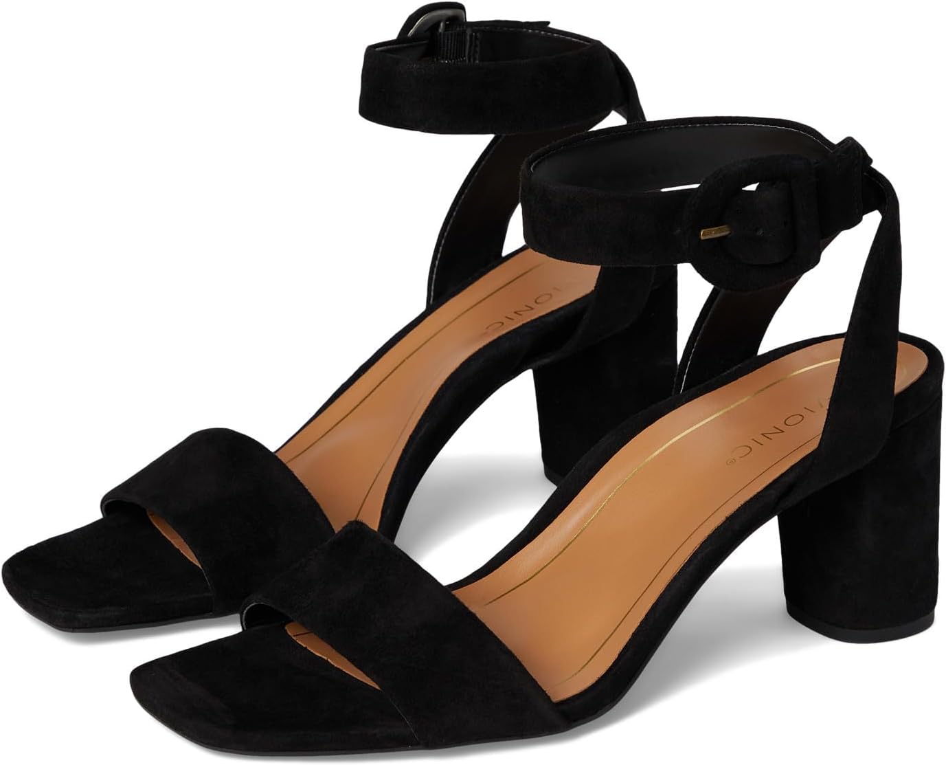 Vionic Women's Napa Zinfandel Strappy Block Heels Black Waxed