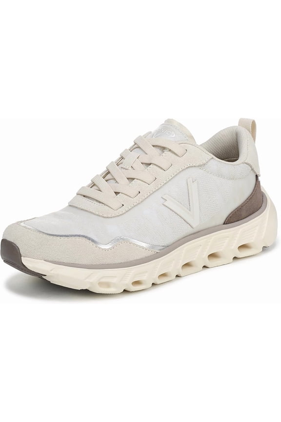 Women's Presley Lace Up Walking Sneaker Cream Mesh Suede 8.5M