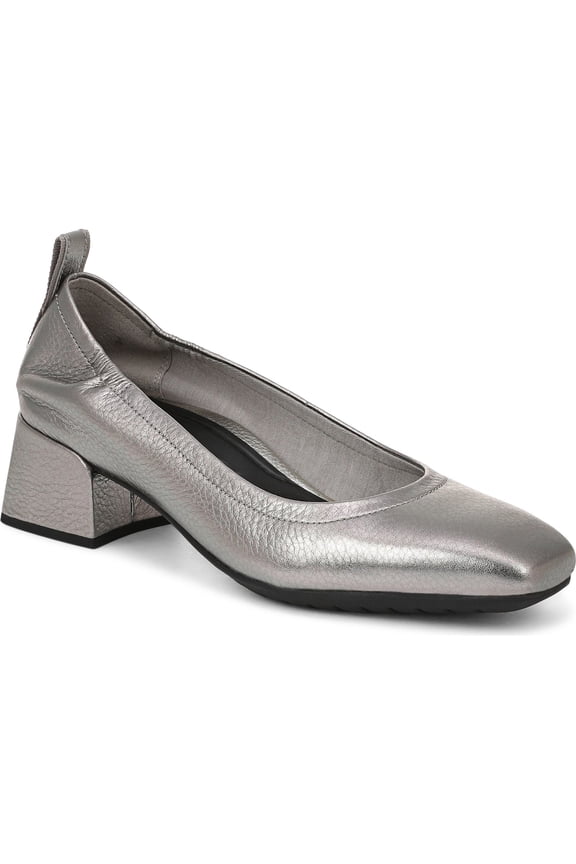 Women's Ramona Block Heel Pump Pewter Metallic Leather 7M