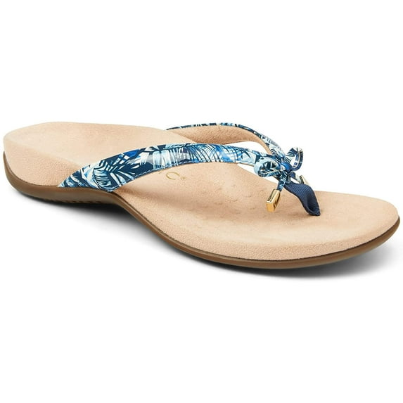 Vionic Women's Rest Bella Toe Post Sandal- Suppportive Ladies Orthotic Sandals that include Three Zone Comfort with Arch Support- Flip Flop for Ladies, Blue Palm 11 Medium US