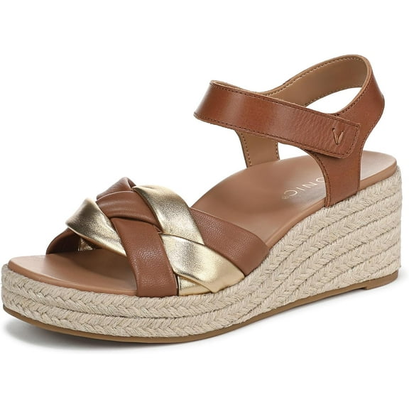 Vionic Women's Saratoga Espadrille Wedge Sandal Tan/Gold 9M