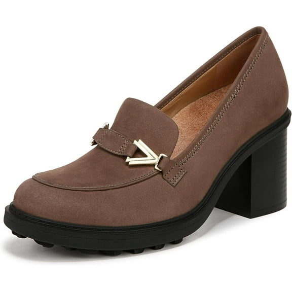 Vionic Women's Tiburon Slip-On Heeled Loafer Driftwood Brown Nubuck 11W