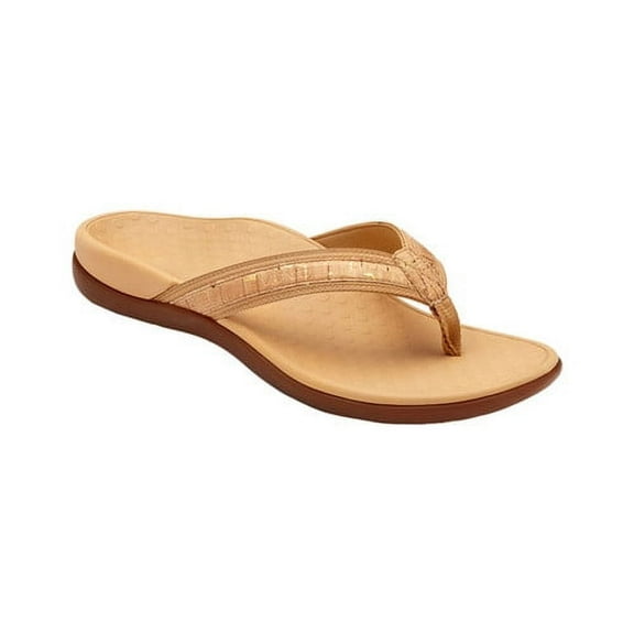 Vionic Women's Tide II Toe Post Sandal - Ladies Flip Flop with Concealed Orthotic Arch Support Gold Cork 9 B(M) US