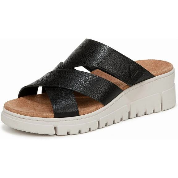 Vionic Women's Uptown Sunset Wedge Slide Sandal Black Leather 11W