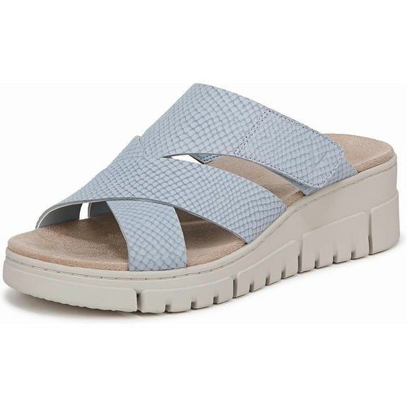Vionic Women's Uptown Sunset Wedge Slide Sandal Blue Mist Nubuck 9W