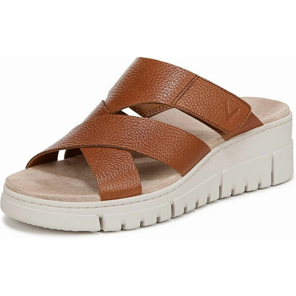 Vionic Women's Uptown Sunset Wedge Slide Sandal Brown Leather 8M