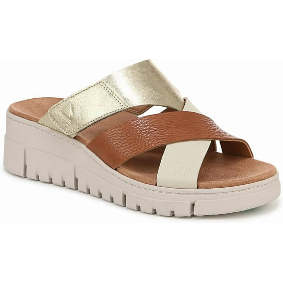 Vionic Women's Uptown Sunset Wedge Slide Sandal Tan/Gold Leather 9.5M