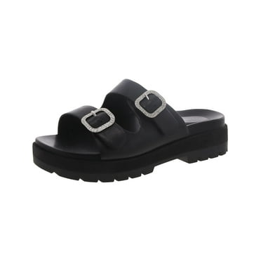 Vionic Womens Capitola Crystal Embellished Leather Flatform Sandals