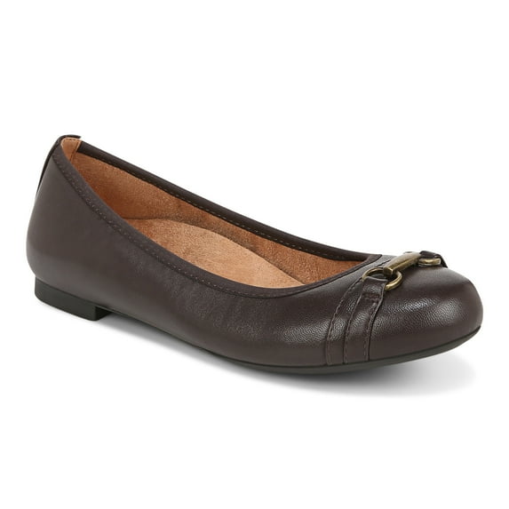 Vionic Womens Delanie Flat Chocolate Leather