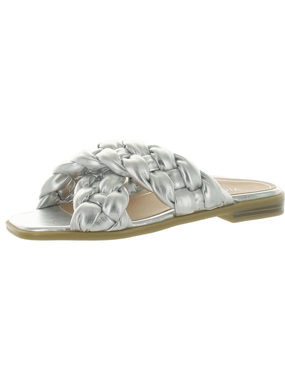 Kalina Braided Slide Sandals Silver Metal Synthetic I0922S2020 Women's Size 7.5