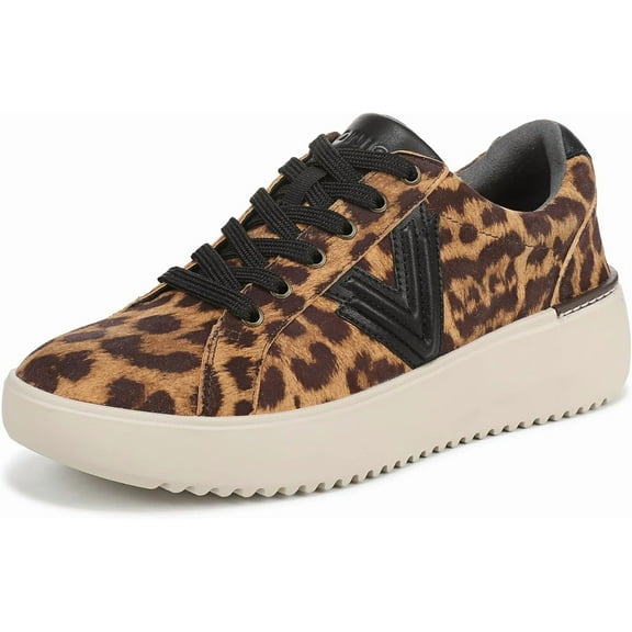 Vionic Womens Kearny Lace 2.0 Platform Sneaker Tan Leopard Suede 7.5M