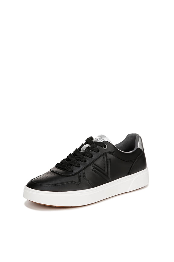 Women's Kimmie Court Lace-Up Sneakers Black & Silver Leather 13M