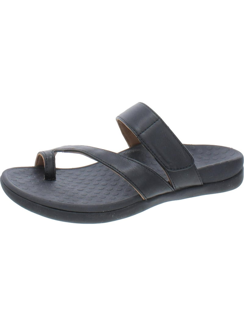 Vionic Womens Morgan Faux Leather Toe Loop Slide Sandals