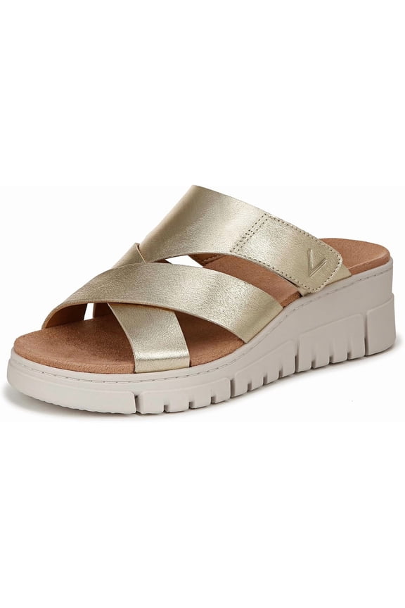 Women's Uptown Sunset Wedge Slide Sandal Gold Leather 8.5M