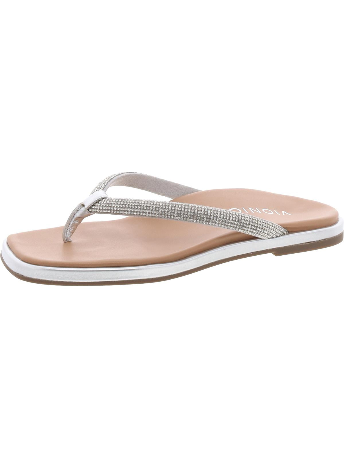 VINCE. Womens Black Strappy Tess Round Toe Slip On Leather Thong Sandals Shoes M
