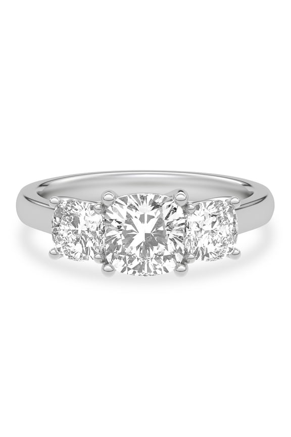 1.68 Ct Cushion Cut Three Stone Diamond Ring for Women's - Trilogy Engagement Ring - Lab-Created Simulated Diamond - 14K White Gold Plated - Ideal Proposal or Wedding Ring for Women's