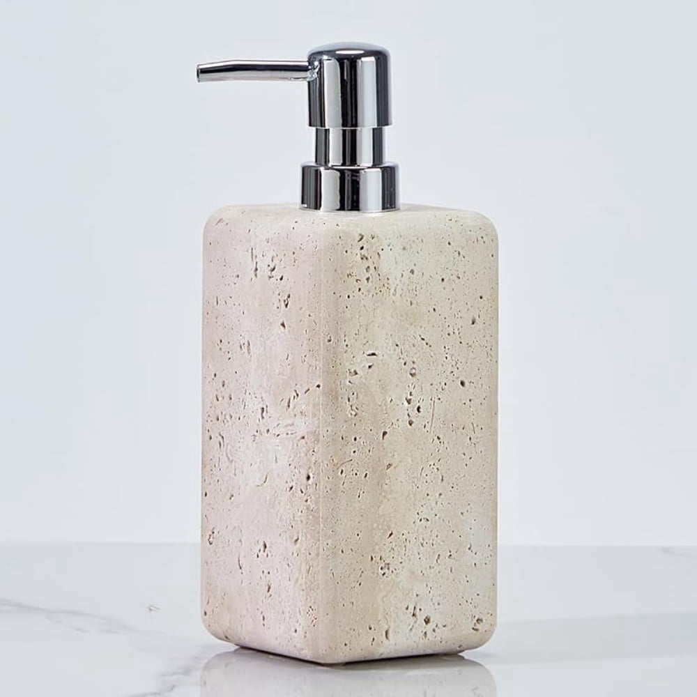 VioraX Indoor Travertine Solid Soap Pump Apricot Bottle 5.29 Oz Free Standing Residential Soap & Lotion Dispensers