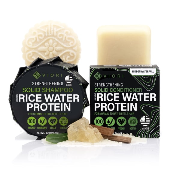 Viori Sulfate Free Shampoo and Conditioner Bar Set with Rice Water, Hidden Waterfall, 2 Piece Set