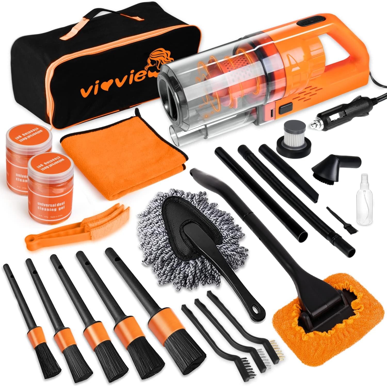 Vioview 17Pcs Car Cleaning Kit with Vacuum, Interior Detailing Tools ...
