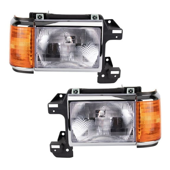 VioziteGam Headlight Set 2 Piece Chrome & Black for Ford for Bronco Custom/Eddie Bauer/XLT 87-91 & XL 90-91 for F150 Custom/XL/XLT Lariat 87-91 FO2503105 FO2502105
