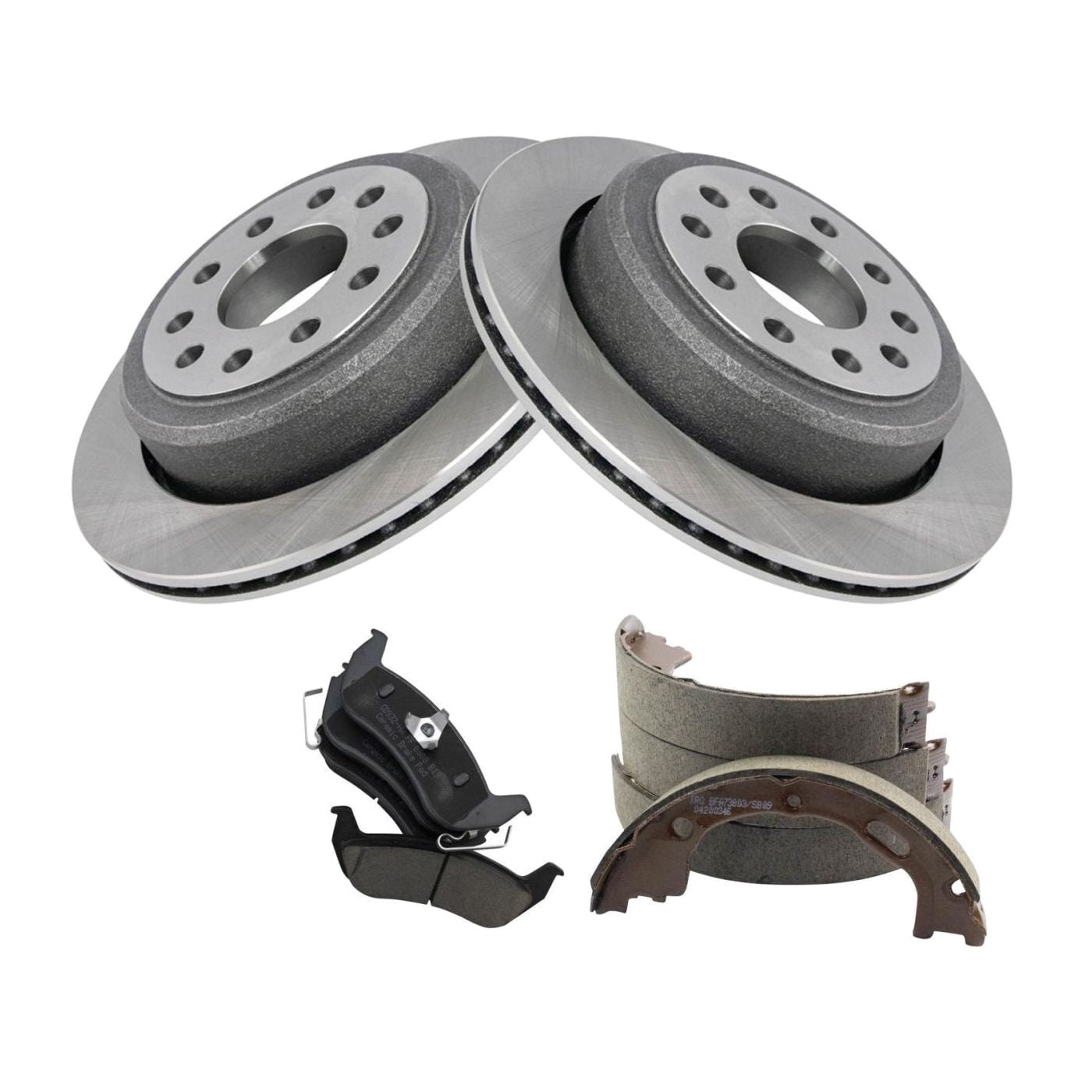 Rear Ceramic Brake Pads Rotors Parking Shoes & Backing Plates Kit for GM Truck