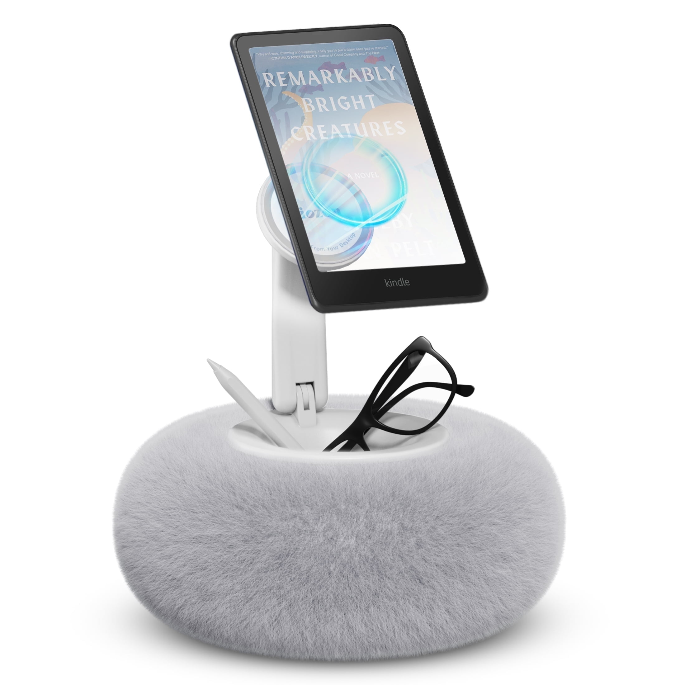 Viozon Phone Holder for Bed, Magnetic Pillow Stand, Compatible with 4-7" devices with Small Storage,Grey