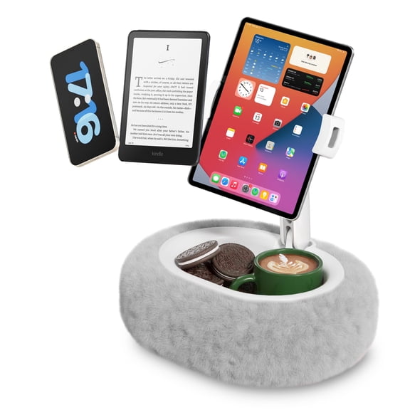 Viozon Tablet Pillow Stand,Compatible with 4-11" Tablet/Phone, Pad Holder with Small Bowl Grey