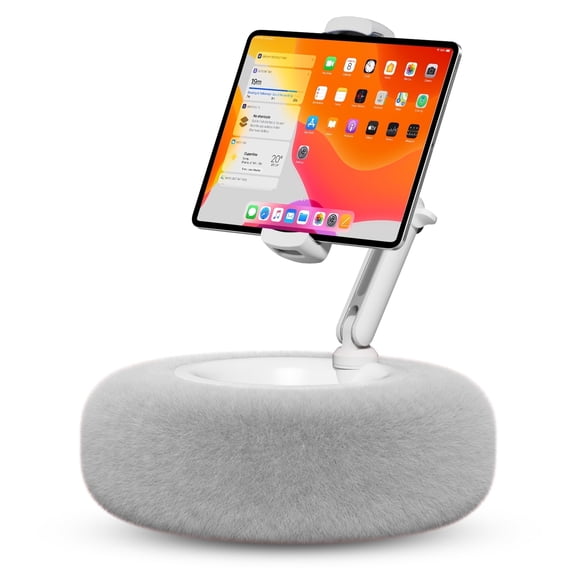 Viozon iPad Stand Pillow, 360° Adjustable Phone Holder, Soft Plush Fabric, and Detachable Bowl,Grey