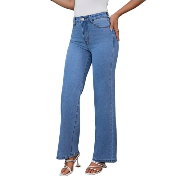 VipHoney Women’s High-Waisted Stretch Denim Pants – Light Blue Straight Jeans, Comfy Everyday Fit, Sizes S