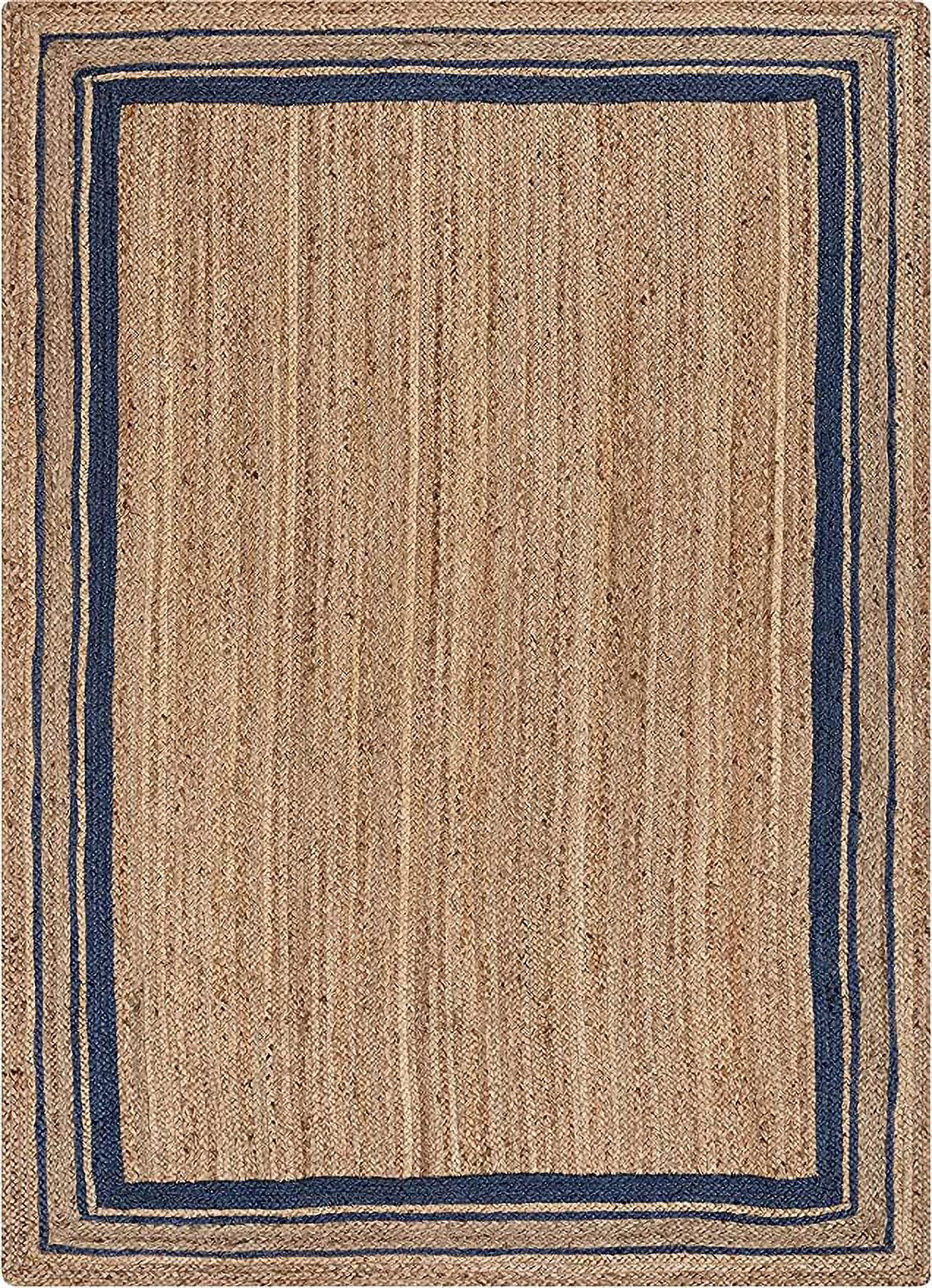 Rectangle Rug 2x6 Vipanth Exports Jute Rug Beige with Blue Line in Rectangle Shape, Area ...