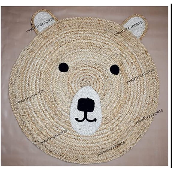 Vipanth Exports Natural Jute Rug with Teddy Bear Design Handmade Area Rug for Home Decor ( 36 x 36 Inches)