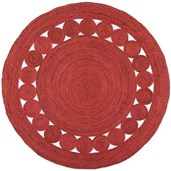 Vipanth Exports Round Red with Circle Designs Jute Rug , Area Rug For Home Decor ( 2x2 Feet)