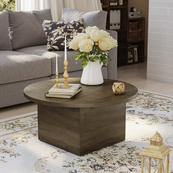 Vipbear 35.5 inch Coffee Table , Minimalist Modern Table for Living Room, Durable & Sturdy Small Round End Table