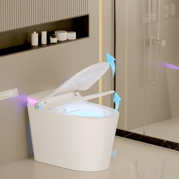 Vipbear Smart Toilet with Bidet Built in, Bidet Toilet with Heated Seat and Night Light, Modern Tankless Toilet for Bathroom, One Piece Toilets with Auto Soft Close, Deodorization, Dryer, Foot Sensor