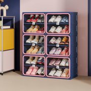 Vipbox 6 - Tier Collapsible Shoe Rack for 24 Pairs - No Assembly Needed. Foldable Shoe Storage Cabinet with Doors, Ideal Large Shoe Organizer for Closet, Blue & Pink