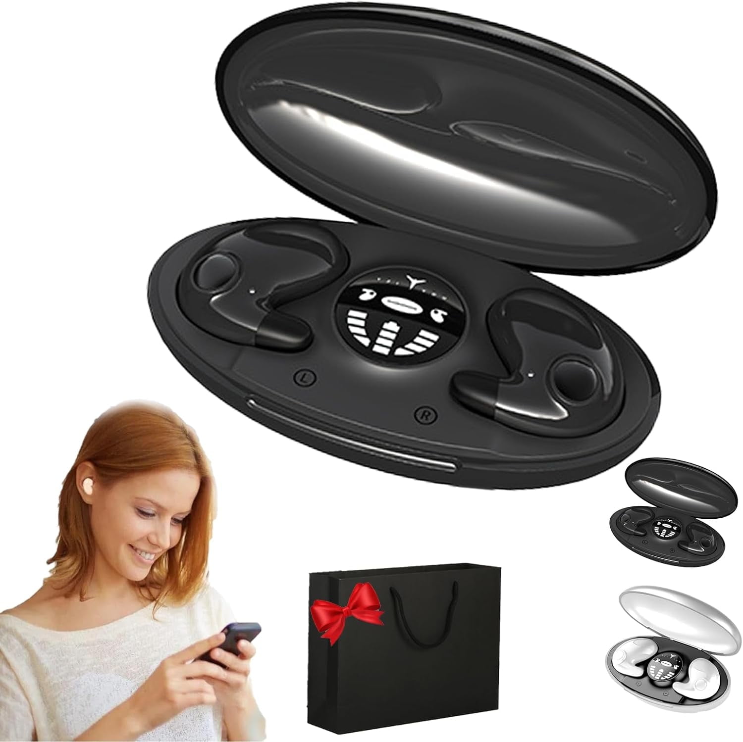 Vipbugo Invisible Sleep Wireless Earphone Ipx5 Waterproof, Vipbu Sleeping Earbuds for Side Sleepers Built-in Mic, Thin Invisible Sleep Earbuds for Sleep, Work, Music, Family (Black)