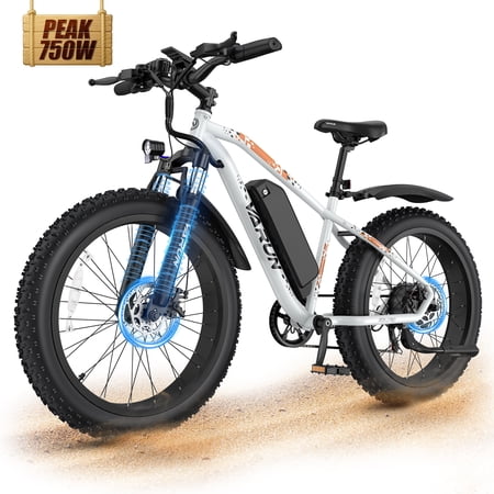 Varun Electric Bike for Adult, 26" Fat Tire E-bike for All Terrain, Peak 750W 48V 13AH, 25 MPH,50 Miles, 7-Speed Electric Mountain Bicycle with Front Suspension