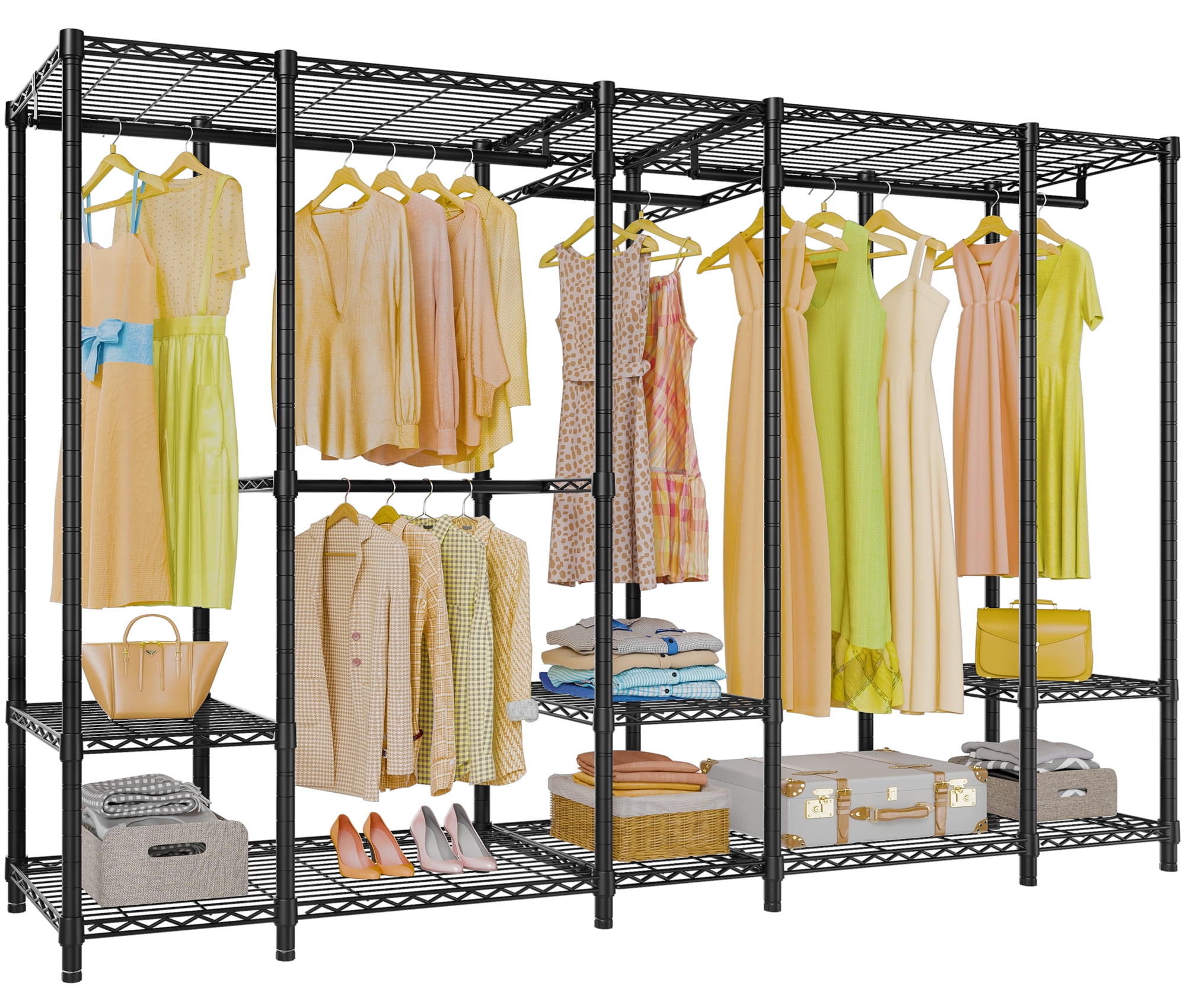 Black Extra Large Freestanding Wire Closet Rack with Adjustable Shelves