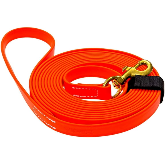 Viper - Biothane K9 Working Dog Leash Waterproof Lead for Tracking Training Schutzhund Odor-Proof Long Line with Solid Brass Snap for Puppy Medium and Large Dogs(Orange: W: 3/8" | L: 10 ft)