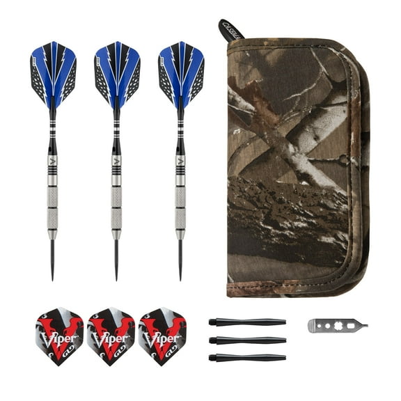 Viper Cold Steel Tungsten Steel Tip Darts 21 Grams and Casemaster Realtree Hardwoods Deluxe Camouflage Dart Case