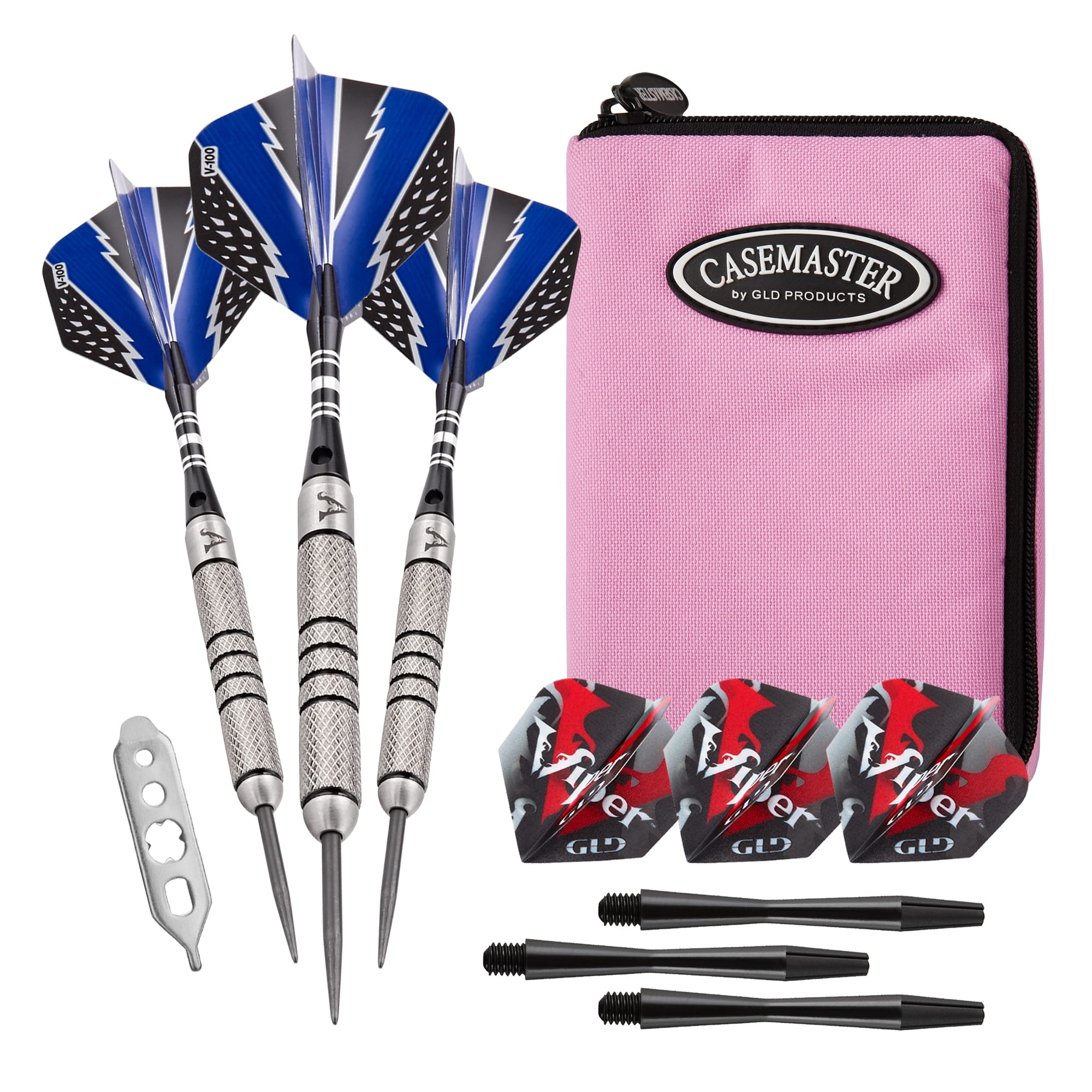 Viper Cold Steel Tungsten Steel Tip Darts 24 Grams and Casemaster Select Pink Nylon Dart Case