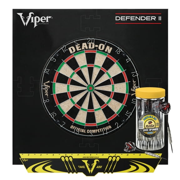 Viper Dead-On Sisal Dartboard, Defender II Dart Surround, Jar of 20 Darts and Viper Edge Throwline