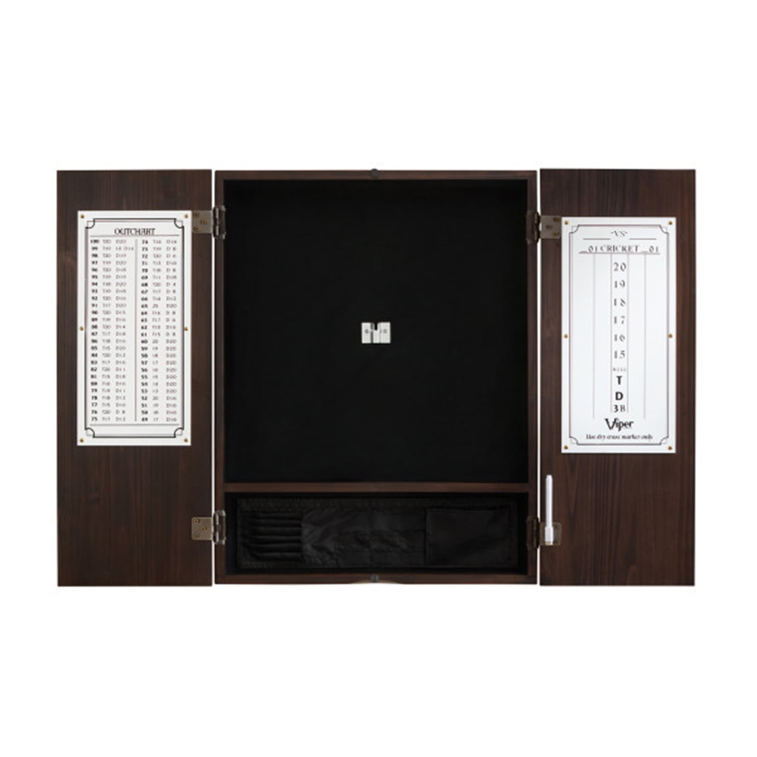 Espresso Finish Solid Pine Dartboard Cabinet with Bronze Hinges