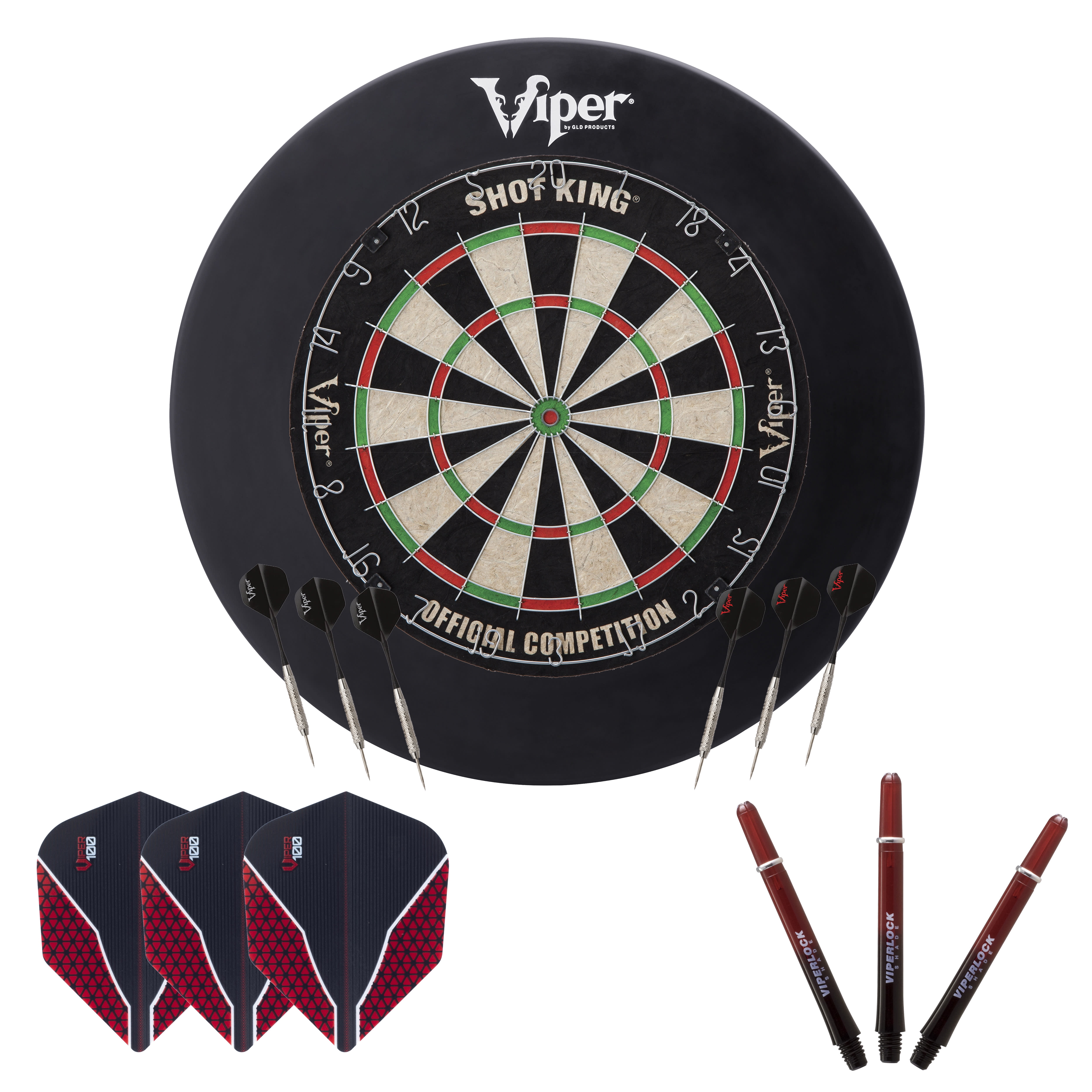 Viper Guardian Dartboard Surround Black, Viper Shot King Sisal Dartboard, Viper Shadow Buster Dartboard Lights, Viperlock Shade Shaft Medium Red