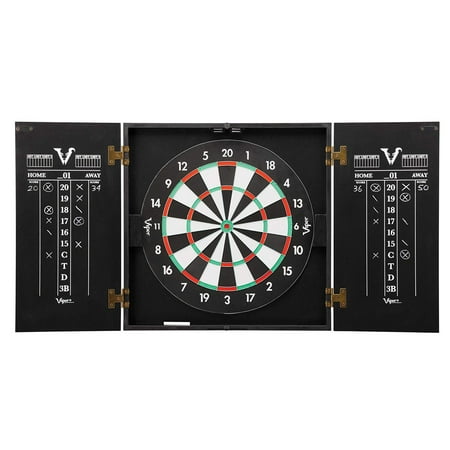 Viper - Hideaway Dartboard Cabinet with Reversible Traditional and Baseball Dartboard - Black