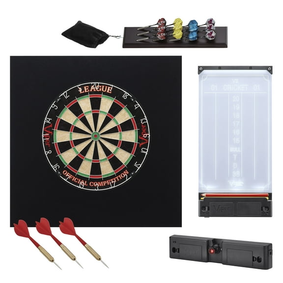 Viper League Sisal Dartboard, Backboard, Mahogany Dart Caddy, Bar Darts, IllumiScore Scoreboard & Throw Line Light