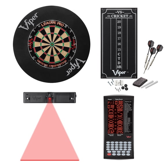 Viper League Sisal Dartboard, Viper ProScore, Throw Line Light, and Viper Wall Defender