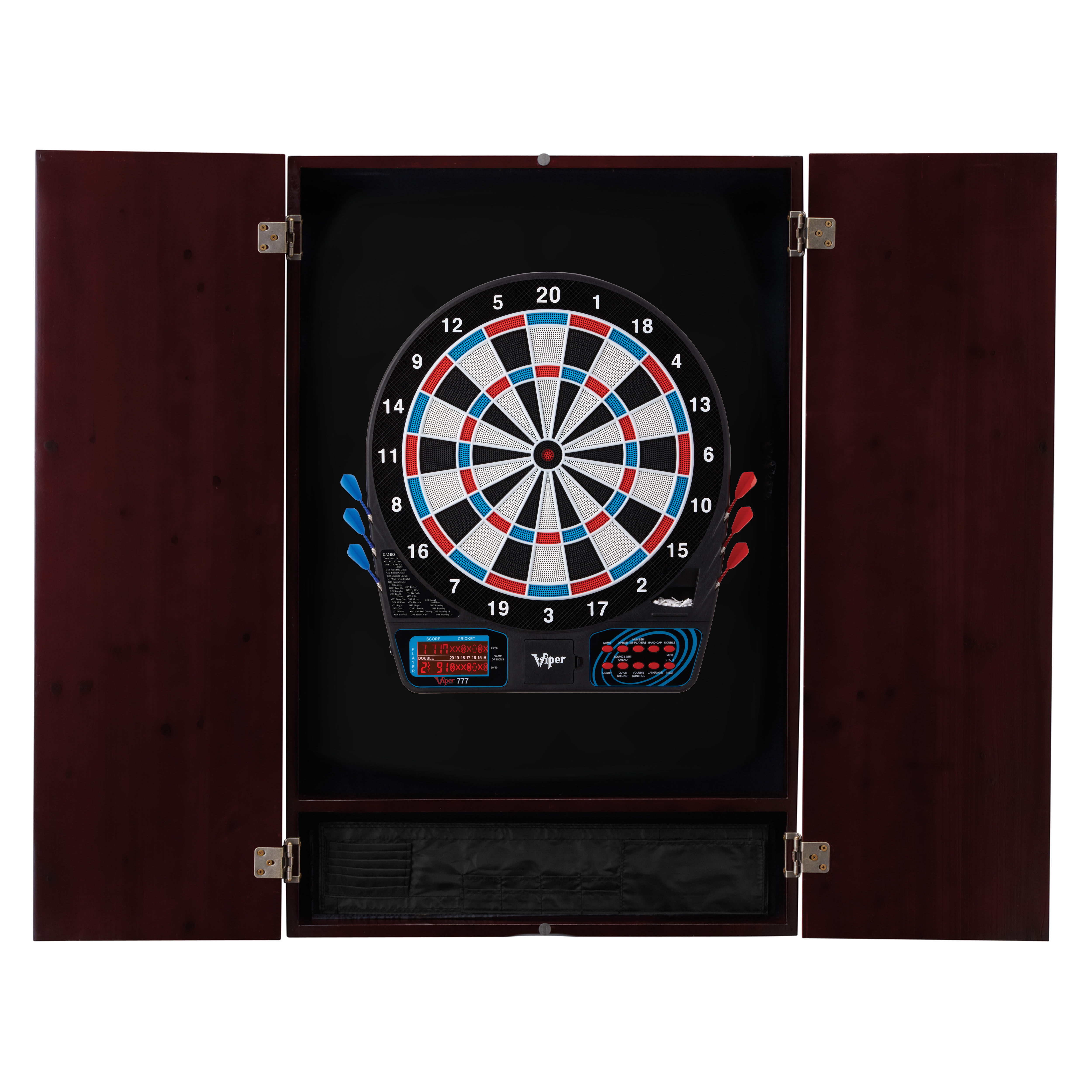 Viper Metropolitan Electronic Soft Tip Dartboard and Cabinet Bundle: Standard Set (777 Dartboard), Mahogany Finish