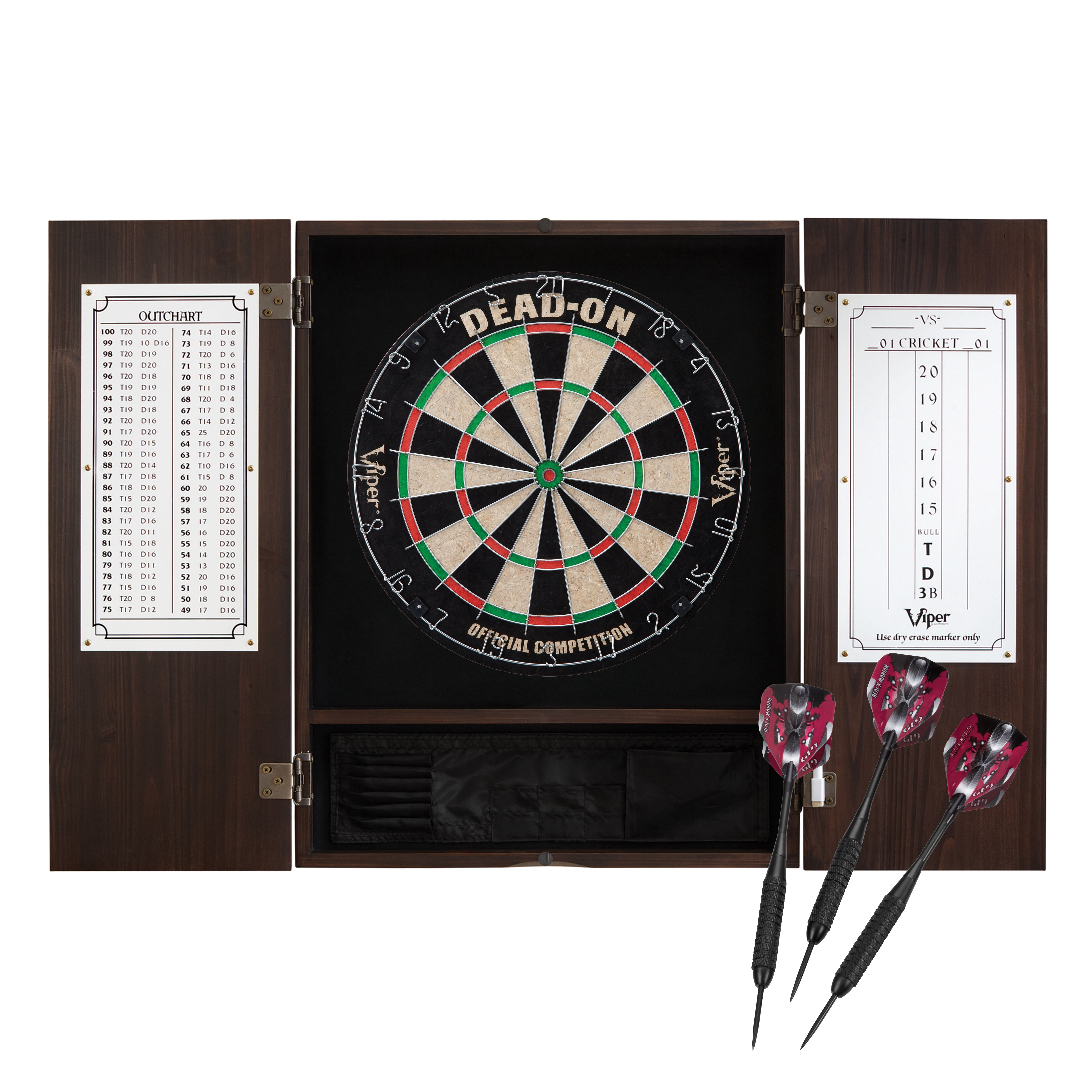Viper Metropolitan Sisal Fiber Bristle Dartboard and Cabinet Bundle: Deluxe Set (Dead On Dartboard and Darts), Espresso Finish
