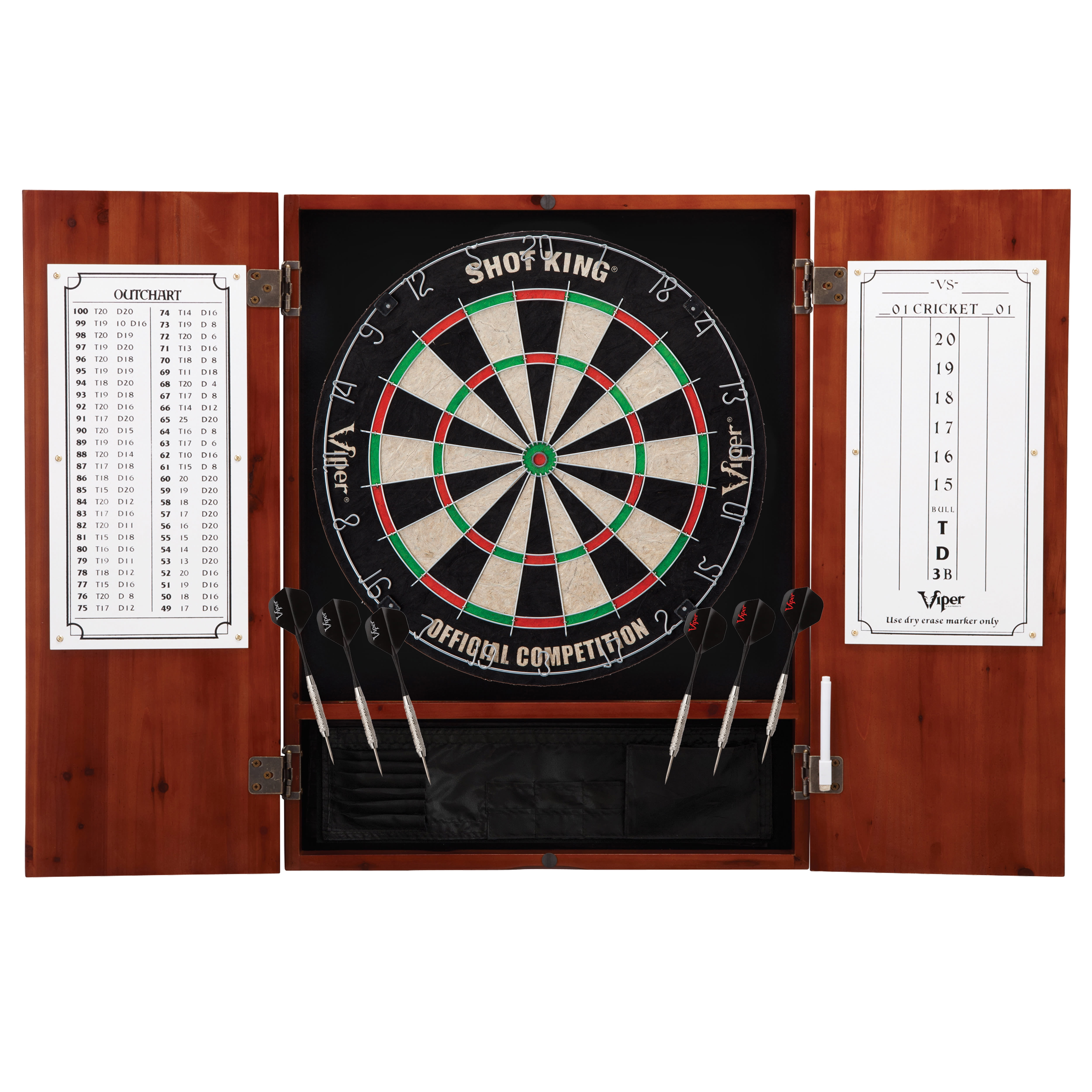 Viper Metropolitan Sisal Fiber Bristle Dartboard and Cabinet Bundle: Standard Set (Shot King Dartboard), Cinnamon Finish